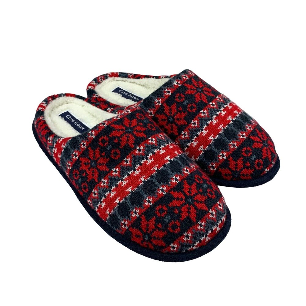 Club Room Mens Fair Isle Fleece-Lined Slippers Red 6-7
